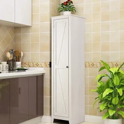 Armoire De Salle De Bains|Giantex Armoire haute et étroite, étagère à 4 compartiments et porte, peu encombrante, grand espace de rangement, 43 x 19,5 x 183 cm.