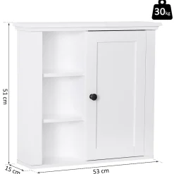 Homcom Armoire haute murale de salle de bain ou WC placard 1 porte 3 niches dim. 53L x 14,5l x 50,5H cm MDF panneaux particules blanc