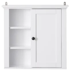 Homcom Armoire haute murale de salle de bain ou WC placard 1 porte 3 niches dim. 53L x 14,5l x 50,5H cm MDF panneaux particules blanc