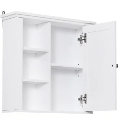 Homcom Armoire haute murale de salle de bain ou WC placard 1 porte 3 niches dim. 53L x 14,5l x 50,5H cm MDF panneaux particules blanc