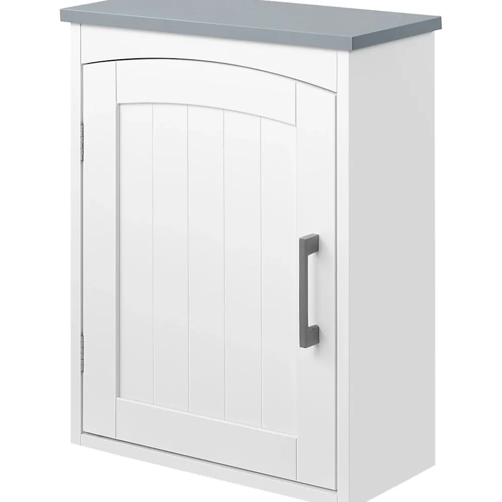 Armoire De Salle De Bains|kleankin Armoire haute murale de salle de bain ou WC - placard porte avec étagère réglable - dim. 41L x 18l x 52H cm - MDF blanc gris