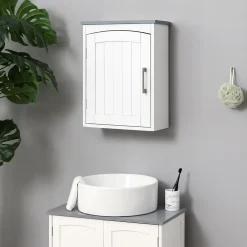 Armoire De Salle De Bains|kleankin Armoire haute murale de salle de bain ou WC - placard porte avec étagère réglable - dim. 41L x 18l x 52H cm - MDF blanc gris