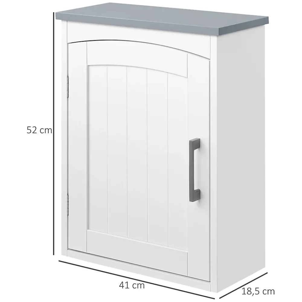 Armoire De Salle De Bains|kleankin Armoire haute murale de salle de bain ou WC - placard porte avec étagère réglable - dim. 41L x 18l x 52H cm - MDF blanc gris