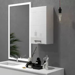 kleankin Armoire haute murale de salle de bain ou WC - placard porte 2 étagères - dim. 41L x 18l x 52H cm - MDF blanc mat laqué