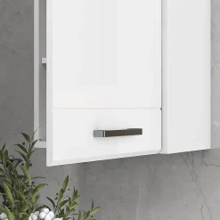 kleankin Armoire haute murale de salle de bain ou WC - placard porte 2 étagères - dim. 41L x 18l x 52H cm - MDF blanc mat laqué