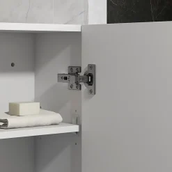 kleankin Armoire haute murale de salle de bain ou WC - placard porte 2 étagères - dim. 41L x 18l x 52H cm - MDF blanc mat laqué