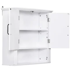 Armoire De Salle De Bains|Homcom Armoire haute murale de salle de bain ou WC 2 portes 2 étagères niche dim. 60 x 20 x 58 cm blanc