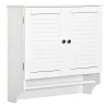 Armoire De Salle De Bains|kleankin Armoire haute murale salle de bain ou WC - placard 2 portes persiennes avec étagère - porte-serviette - MDF blanc