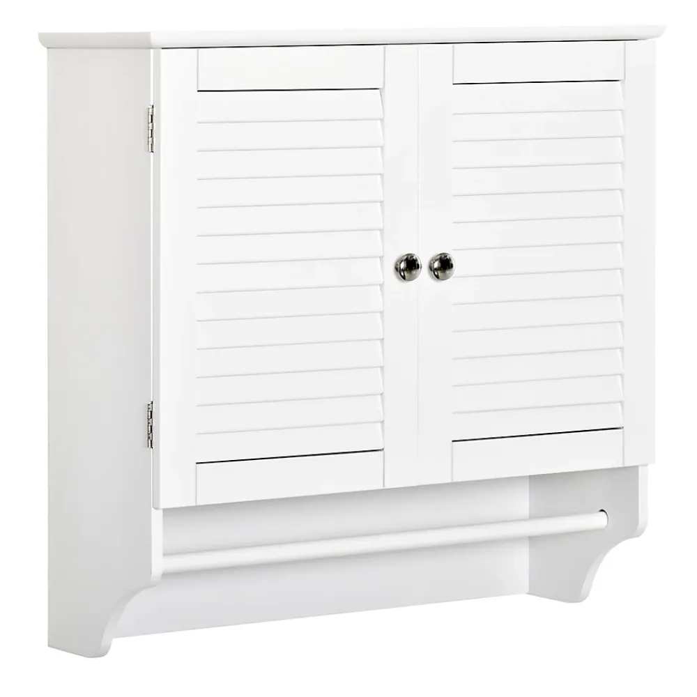 Armoire De Salle De Bains|kleankin Armoire haute murale salle de bain ou WC - placard 2 portes persiennes avec étagère - porte-serviette - MDF blanc