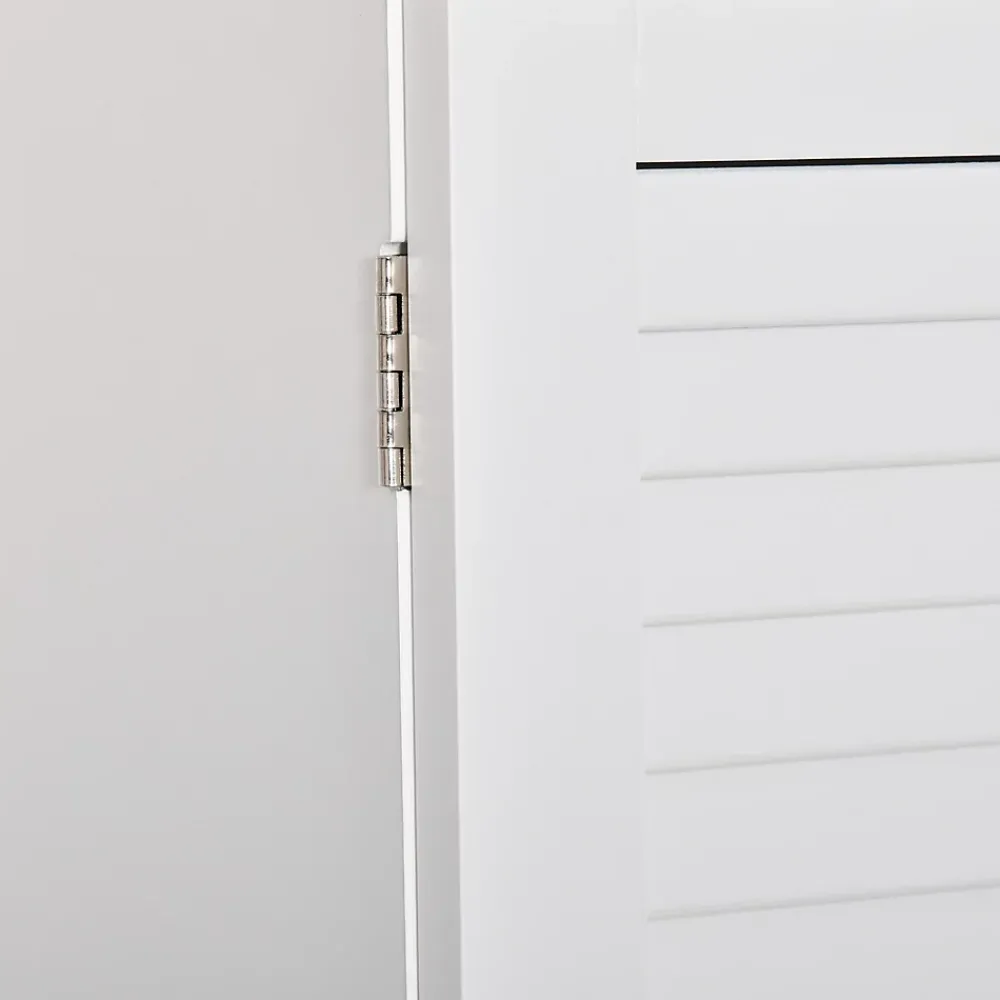 Armoire De Salle De Bains|kleankin Armoire haute murale salle de bain ou WC - placard 2 portes persiennes avec étagère - porte-serviette - MDF blanc