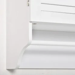 Armoire De Salle De Bains|kleankin Armoire haute murale salle de bain ou WC - placard 2 portes persiennes avec étagère - porte-serviette - MDF blanc