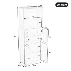 ProximaX Armoire haute salle de bain, laquée avec porte vitrée et porte bois, 2 étagères ouvertes avec séparateurs réglables, blanc