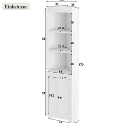 ProximaX Armoire haute salle de bain blanche, 3 compartiments ouverts, portes à charnières résistantes à l'humidité, étagères coulissantes