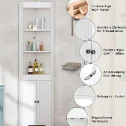 ProximaX Armoire haute salle de bain blanche, 3 compartiments ouverts, portes à charnières résistantes à l'humidité, étagères coulissantes