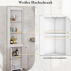 ProximaX Armoire haute salle de bain blanche, 3 compartiments ouverts, portes à charnières résistantes à l'humidité, étagères coulissantes