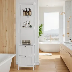 Meuble Wc|ProximaX Armoire haute étroite blanche, meuble salle de bain autoportant avec 2 tiroirs et 3 étagères, colonne de rangement 40x30x160 cm