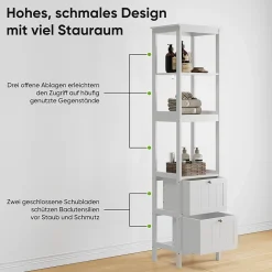 Meuble Wc|ProximaX Armoire haute étroite blanche, meuble salle de bain autoportant avec 2 tiroirs et 3 étagères, colonne de rangement 40x30x160 cm