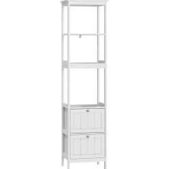 Meuble Wc|ProximaX Armoire haute étroite blanche, meuble salle de bain autoportant avec 2 tiroirs et 3 étagères, colonne de rangement 40x30x160 cm