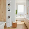 ProximaX Armoire haute étroite, meuble salle de bain autoportant avec 2 tiroirs et 3 étagères, colonne de rangement, Blanc