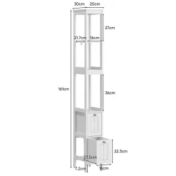 ProximaX Armoire haute étroite, meuble salle de bain autoportant avec 2 tiroirs et 3 étagères, colonne de rangement, Blanc