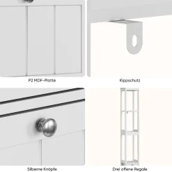 ProximaX Armoire haute étroite, meuble salle de bain autoportant avec 2 tiroirs et 3 étagères, colonne de rangement, Blanc