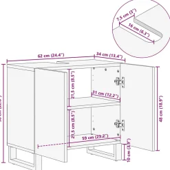 Meuble Wc|Vidaxl Armoire lavabo de bain 62x34x58 cm bois massif de manguier