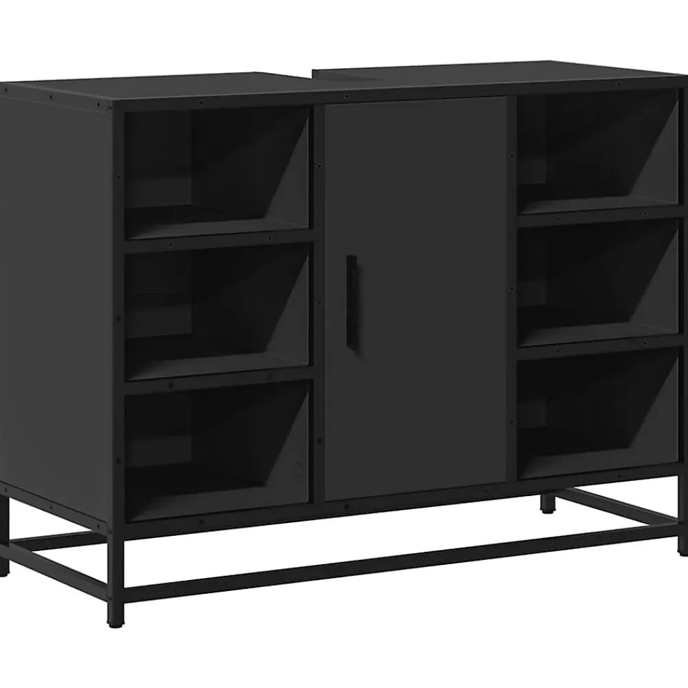 Meuble Wc|Vidaxl Armoire lavabo de salle de bain noir 80x33x60cm bois ingénierie