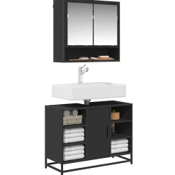 Meuble Wc|Vidaxl Armoire lavabo de salle de bain noir 80x33x60cm bois ingénierie