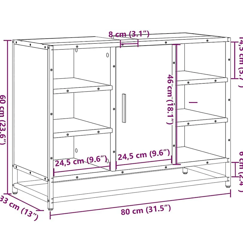 Meuble Wc|Vidaxl Armoire lavabo de salle de bain noir 80x33x60cm bois ingénierie