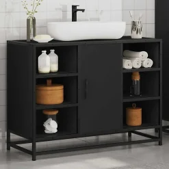Meuble Wc|Vidaxl Armoire lavabo de salle de bain noir 80x33x60cm bois ingénierie
