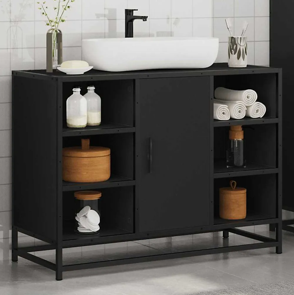 Meuble Wc|Vidaxl Armoire lavabo de salle de bain noir 80x33x60cm bois ingénierie