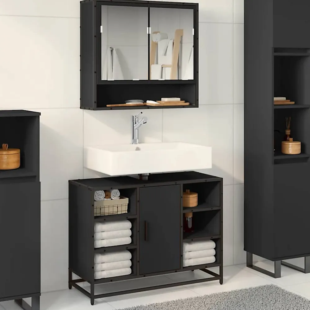 Meuble Wc|Vidaxl Armoire lavabo de salle de bain noir 80x33x60cm bois ingénierie