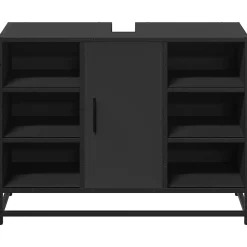 Meuble Wc|Vidaxl Armoire lavabo de salle de bain noir 80x33x60cm bois ingénierie