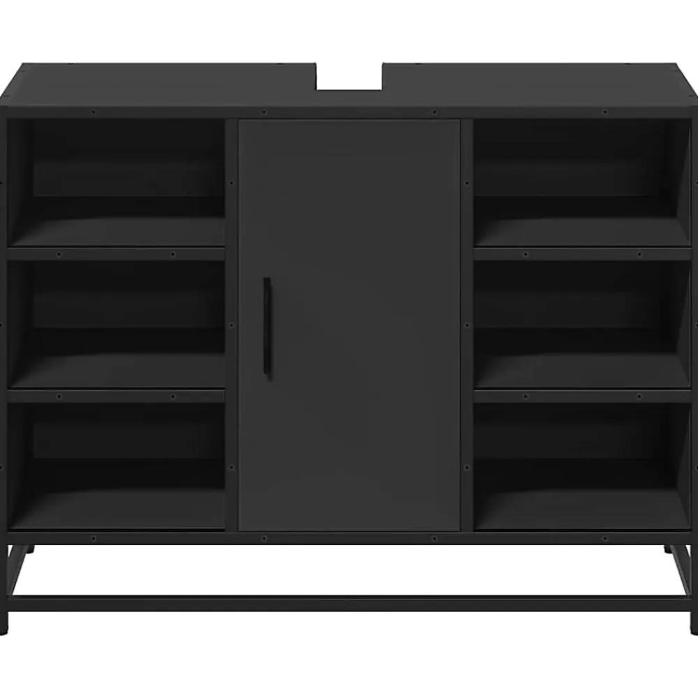 Meuble Wc|Vidaxl Armoire lavabo de salle de bain noir 80x33x60cm bois ingénierie