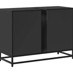 Meuble Wc|Vidaxl Armoire lavabo de salle de bain noir 80x33x60cm bois ingénierie