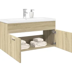 Meuble Wc|Vidaxl Armoire lavabo de salle de bain et bassin intégré chêne sonoma