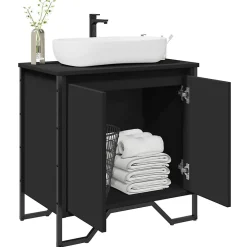 Meuble Wc|Vidaxl Armoire lavabo de salle de bain noir 60x35x60 cm