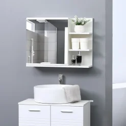 Armoire De Toilette|kleankin Armoire miroir de salle de bain avec étagère - 3 étagères latérales - kit installation murale fourni - panneaux particules blanc