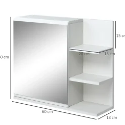 Armoire De Toilette|kleankin Armoire miroir de salle de bain avec étagère - 3 étagères latérales - kit installation murale fourni - panneaux particules blanc