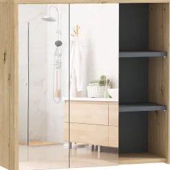 Armoire De Toilette|Homcom Armoire miroir de salle de bain - 2 portes, étagère, 3 niches - dim. 60 x 20 x 60 cm - effet bois clair naturel