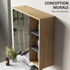 Armoire De Toilette|Homcom Armoire miroir de salle de bain - 2 portes, étagère, 3 niches - dim. 60 x 20 x 60 cm - effet bois clair naturel