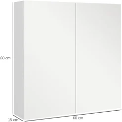 kleankin Armoire miroir de salle de bain armoire murale double portes et étagères dim. 60L x 15l x 60H cm MDF blanc