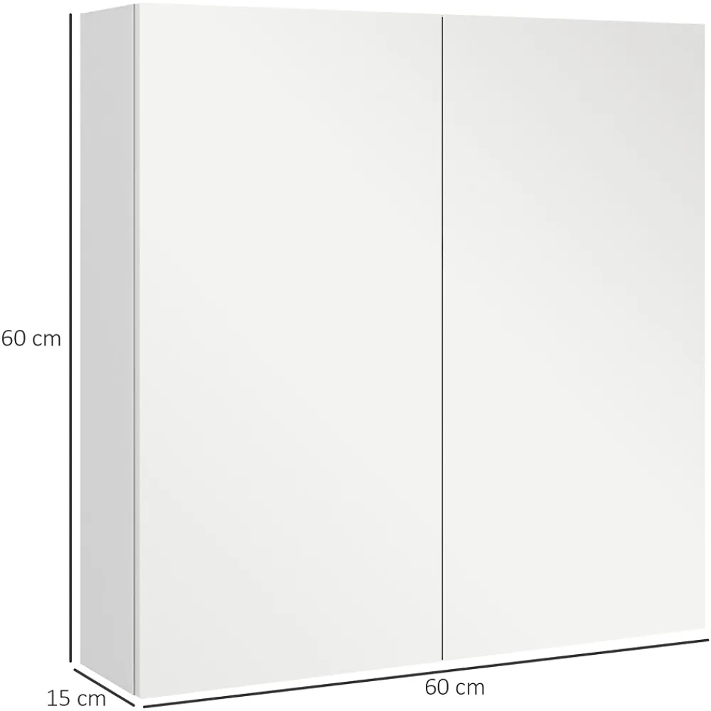 kleankin Armoire miroir de salle de bain armoire murale double portes et étagères dim. 60L x 15l x 60H cm MDF blanc