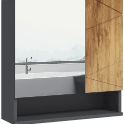 kleankin Armoire miroir de salle de bain - 2 portes, 2 étagères, niche - anthracite aspect bois