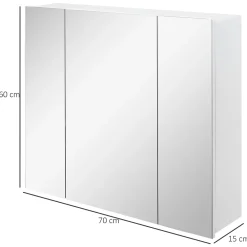 Armoire De Toilette|kleankin Armoire miroir de salle de bain armoire murale 3 portes 2 étagères dim. 70L x 15l x 60H cm MDF blanc