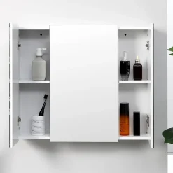 Armoire De Toilette|kleankin Armoire miroir de salle de bain armoire murale 3 portes 2 étagères dim. 70L x 15l x 60H cm MDF blanc