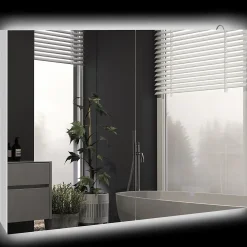 kleankin Armoire miroir LED de salle de bain - 2 portes, 2 étagères - tactile, lumière réglable - MDF blanc laqué verre