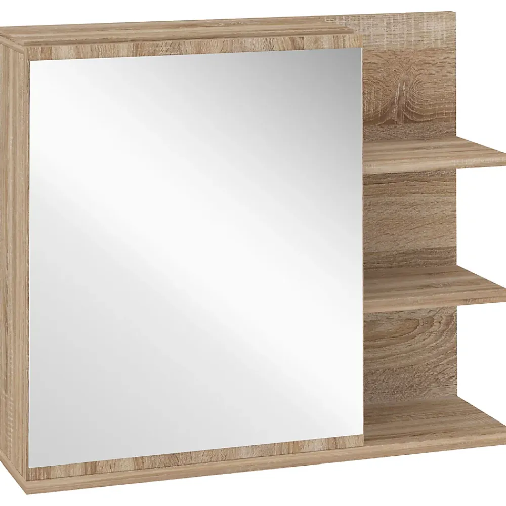 Armoire De Toilette|kleankin Armoire miroir murale de salle de bain avec étagère - 3 étagères latérales, kit installation - aspect chêne clair