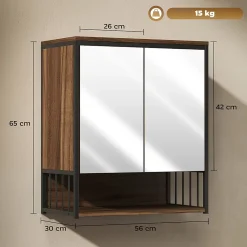 Homcom Armoire miroir murale salle de bain 2 portes design - étagère, niche - métal noir effet bois noyer