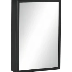 kleankin Armoire miroir murale salle de bain toilette dim. 40L x 12l x 60H cm acier inox. noir verre